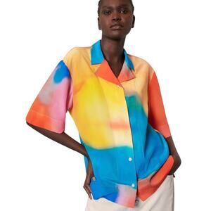 Whistles Rainbow 100% Silk Abstract Print Button Front Blouse US 0 Shirt Top